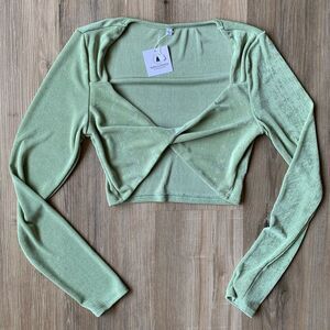 Sofia's Choice - LARGE Sheer Green Long Sleeve Halter Top